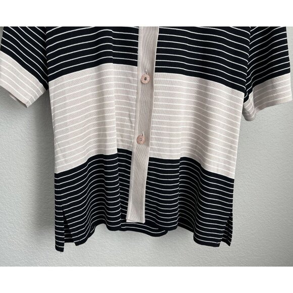 Exclusively Misook Women's L Button Down Short Sleeve Collared Top Striped - Picture 3 of 9